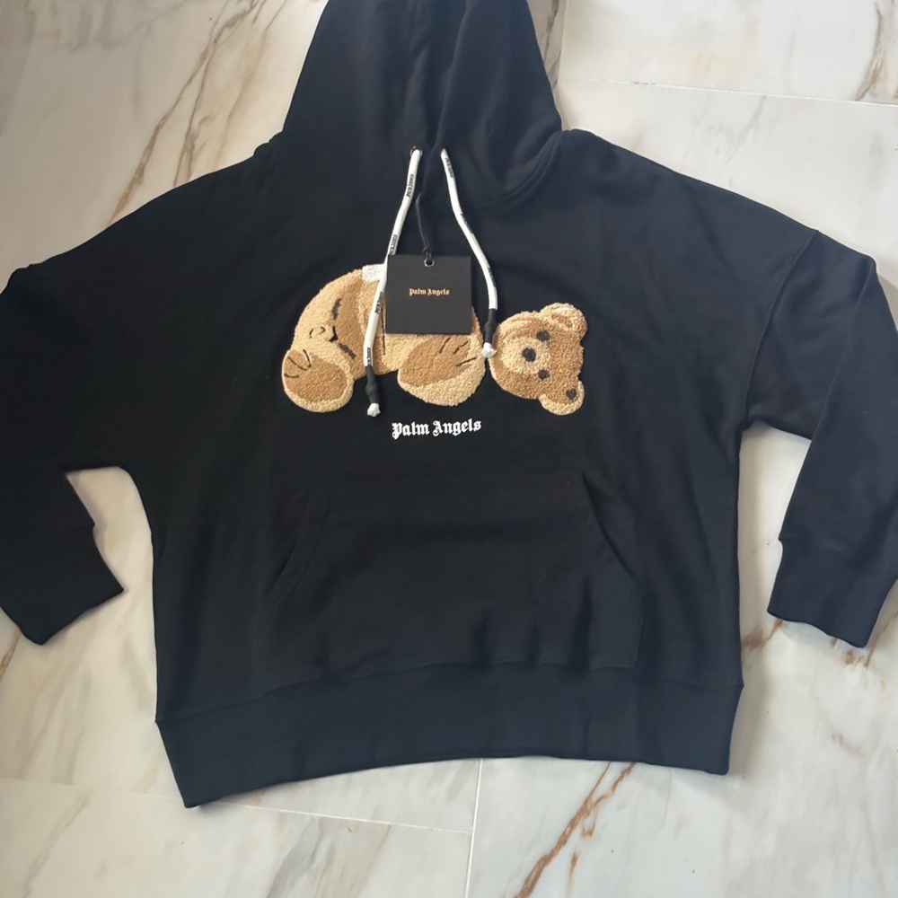 Palm Angels Black Hoodie with Bear Design